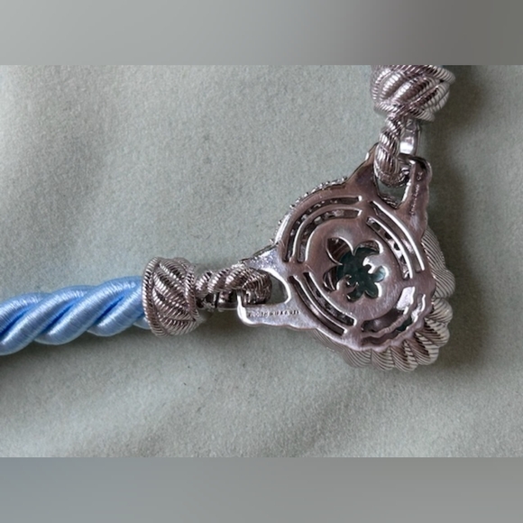NOS Judith Ripka Silver/Blue Cord Necklace With Blue Topaz & Original Cloth/Box - Picture 5 of 5